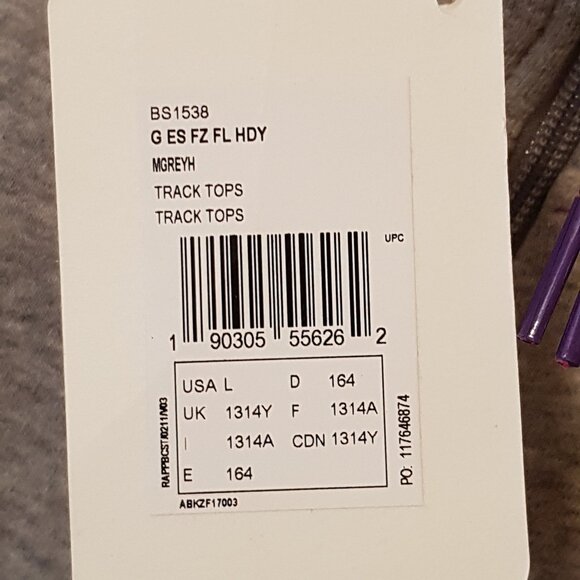 Reebok Girls Thick Warm Zippered Logo Hoodie ~Heather Gray ~ Sz. 13/14 years ~ - Picture 3 of 4